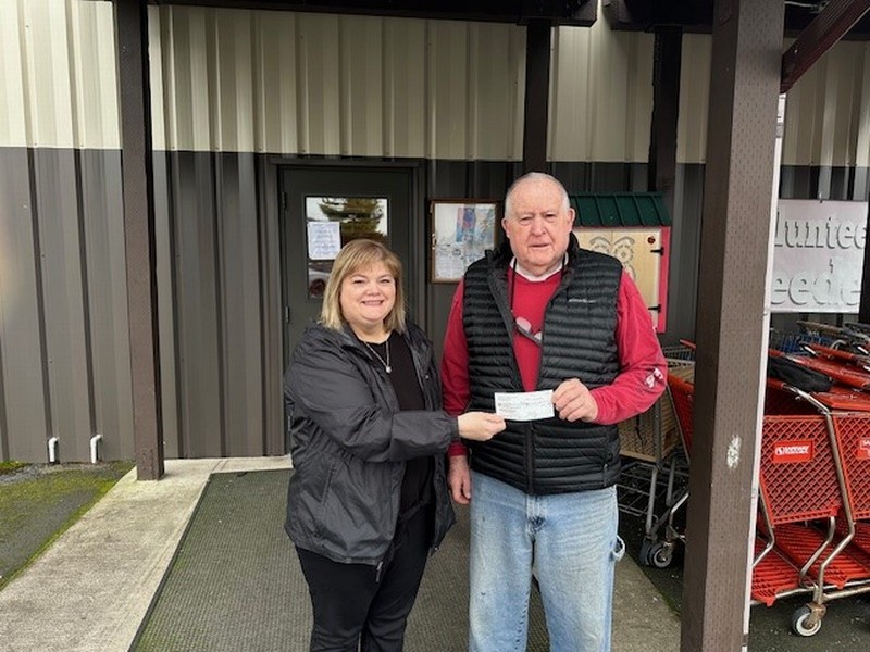 Kay Logan, SSBWA's marketing officer presented the check to the director of Lewis County Foodbank Coalition (a coalition of food banks that work together to service our entire county) in January 2025.